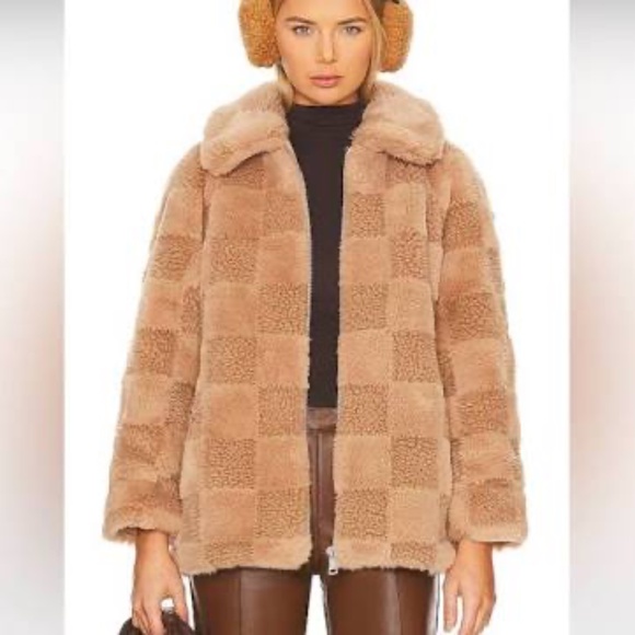 Apparis Lucy Checked Faux Fur Jacket in Size M in Butterscotch NWT - Picture 3 of 9